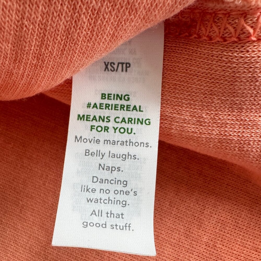 AERIE Wonder Textured V-Neck Sweatshirt in Peach - Picture 6 of 9